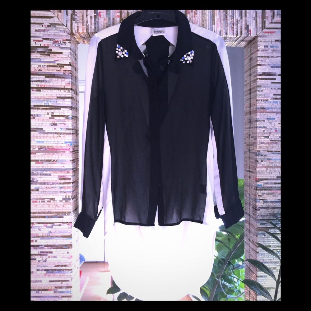 Dream State color mix cutout button down shirt